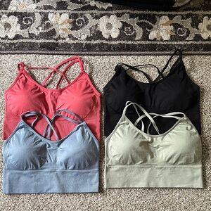 Women's set of 4 Strappy Sports Bra Set - Black, Coral, Blue, Sage / Never Worn